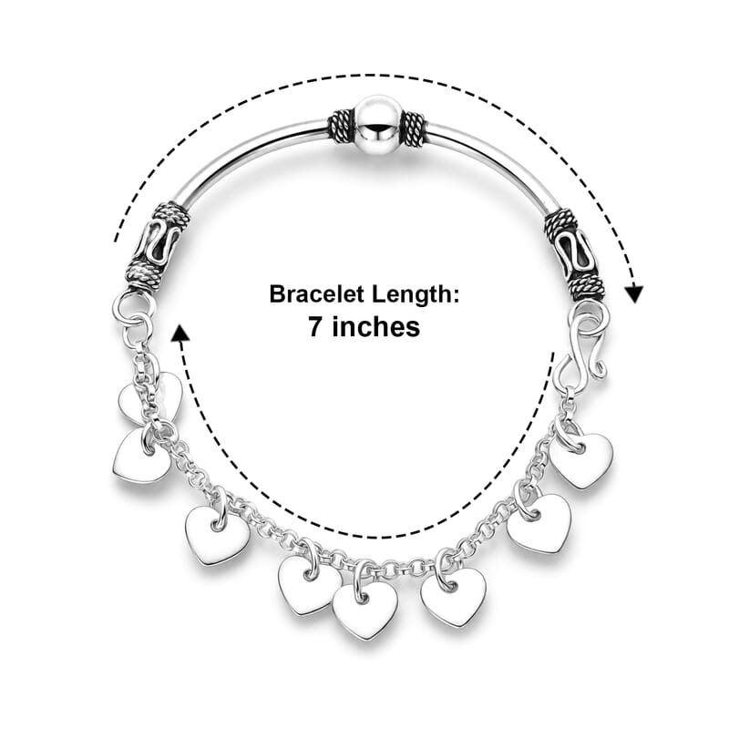 D'Joy Heart Charm Bracelet in Sterling Silver (7.00 In) 8.15 Grams