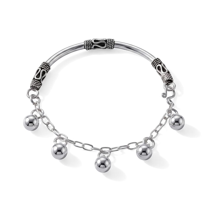 D'Joy Ball Charm Bracelet in Sterling Silver (7.00 In) 8.75 Grams