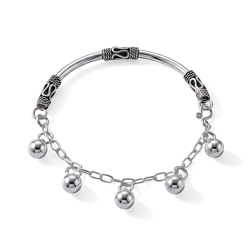 D'Joy Ball Charm Bracelet in Sterling Silver (7.00 In) 8.75 Grams