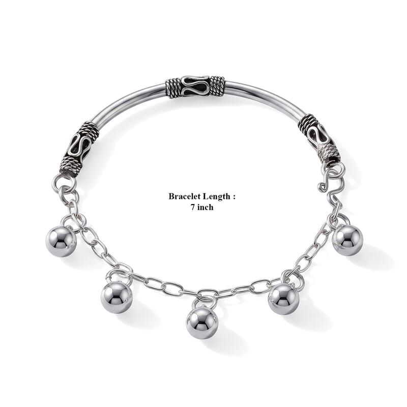 D'Joy Ball Charm Bracelet in Sterling Silver (7.00 In) 8.75 Grams