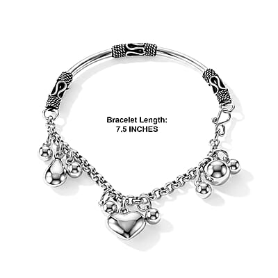D'Joy Heart Charm Bracelet in Sterling Silver (7.50 In) 12.50 Grams