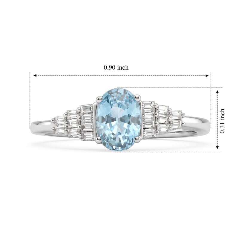 D'Joy Premium Cambodian Blue Zircon and Moissanite 1.60 ctw Blue Fire Deco Radiance Ring in Rhodium Over Sterling Silver (Size 5.0)