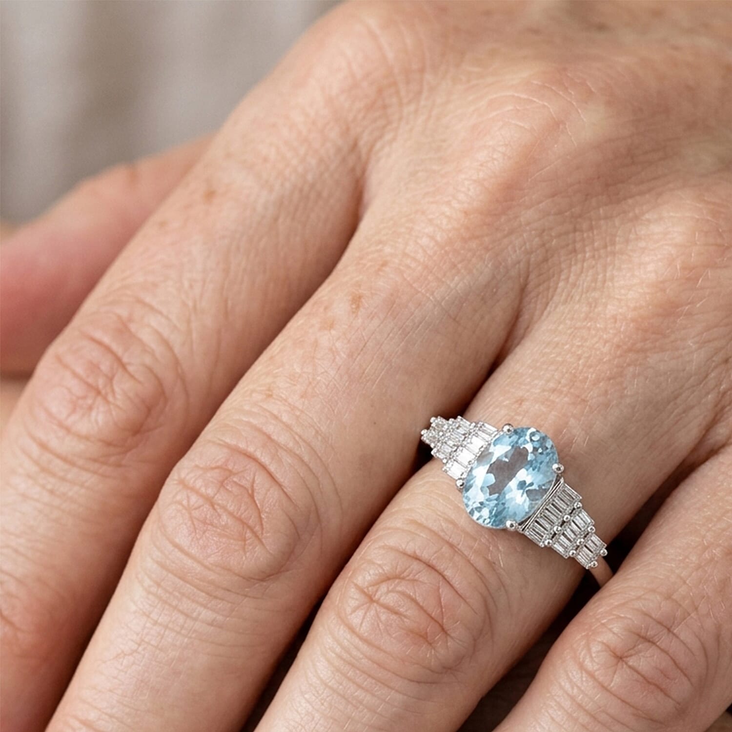 D'Joy Premium Cambodian Blue Zircon and Moissanite 1.60 ctw Blue Fire Deco Radiance Ring in Rhodium Over Sterling Silver (Size 6.0)