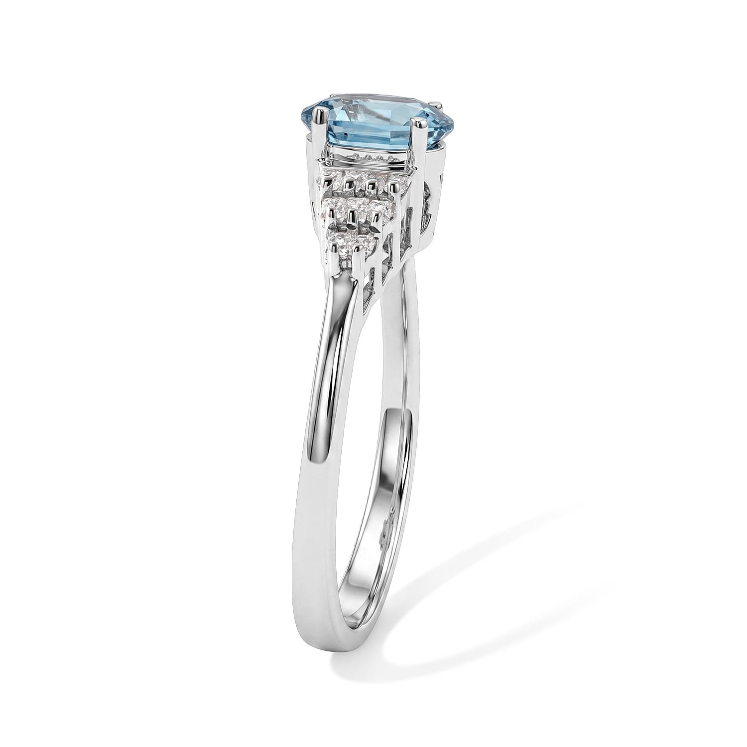 D'Joy Premium Cambodian Blue Zircon and Moissanite 1.60 ctw Blue Fire Deco Radiance Ring in Rhodium Over Sterling Silver (Size 6.0)