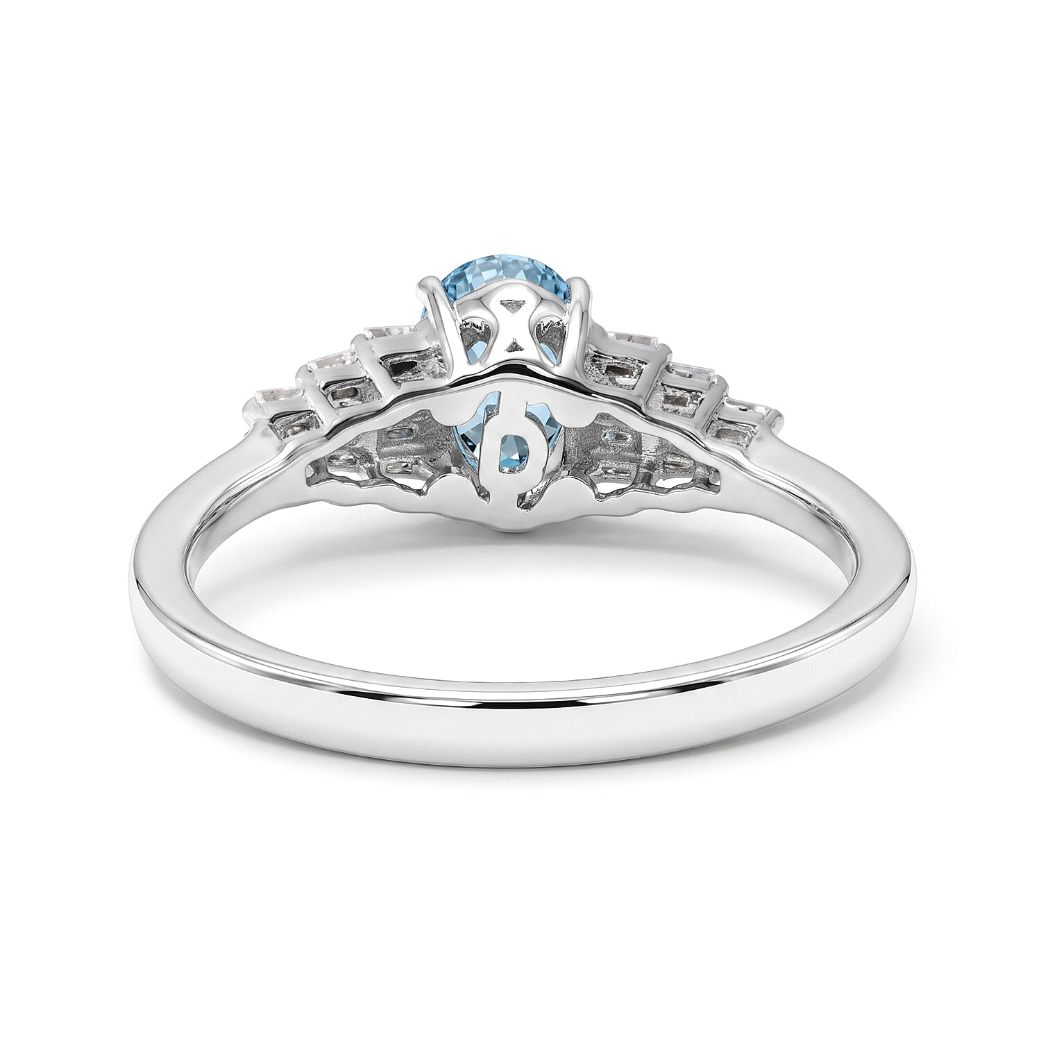 D'Joy Premium Cambodian Blue Zircon and Moissanite 1.60 ctw Blue Fire Deco Radiance Ring in Rhodium Over Sterling Silver (Size 6.0)