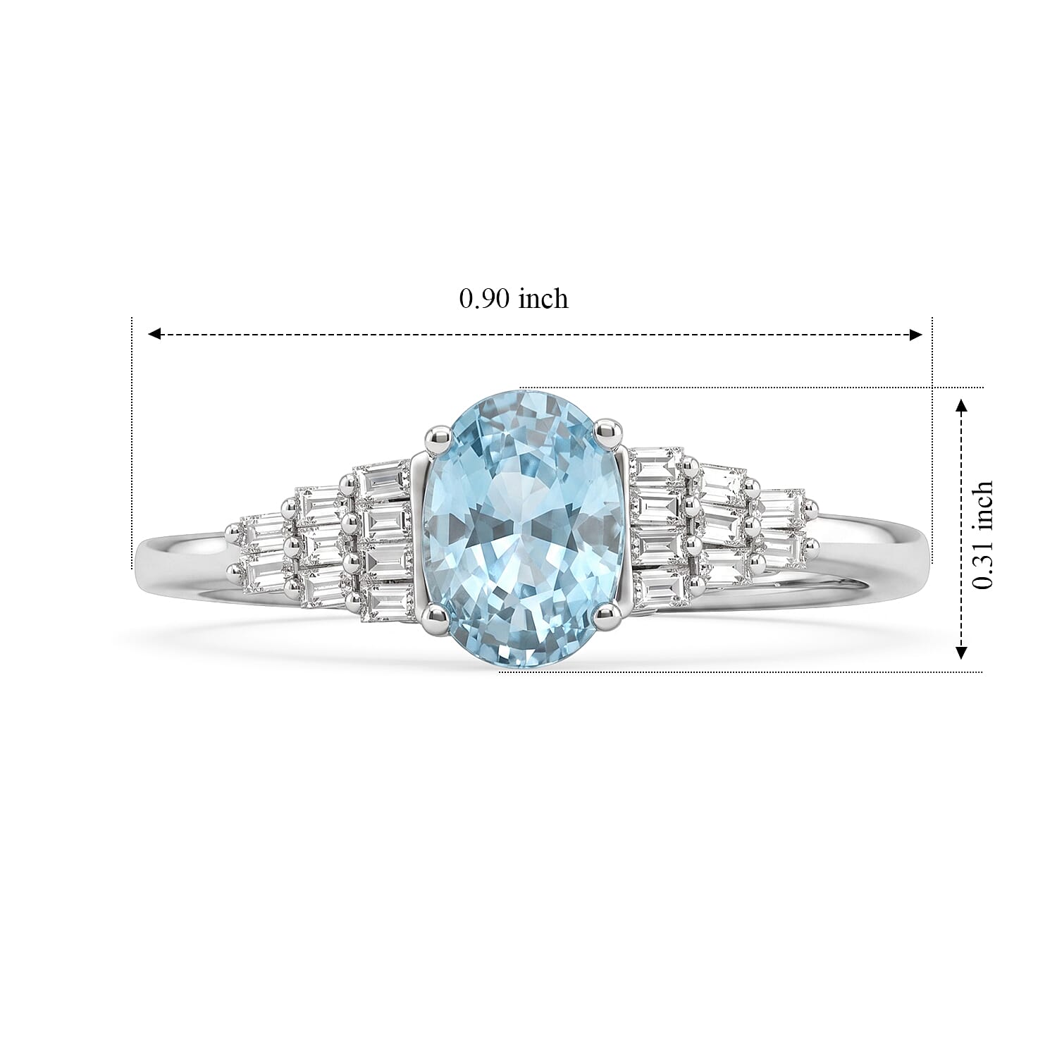 D'Joy Premium Cambodian Blue Zircon and Moissanite 1.60 ctw Blue Fire Deco Radiance Ring in Rhodium Over Sterling Silver (Size 6.0)