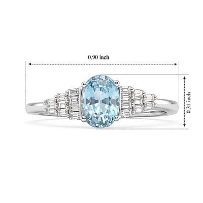 D'Joy Premium Cambodian Blue Zircon and Moissanite 1.60 ctw Blue Fire Deco Radiance Ring in Rhodium Over Sterling Silver (Size 6.0)