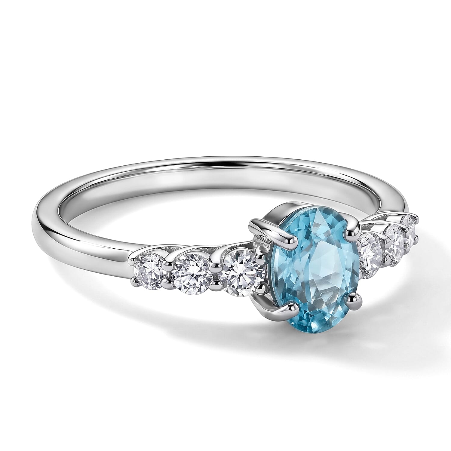 Premium Cambodian Blue Zircon and Luxuriant Lab Grown Diamond E-F VS 1.50 ctw Blue Fire Embrace Ring in Rhodium Over Sterling Silver (Size 7.0)