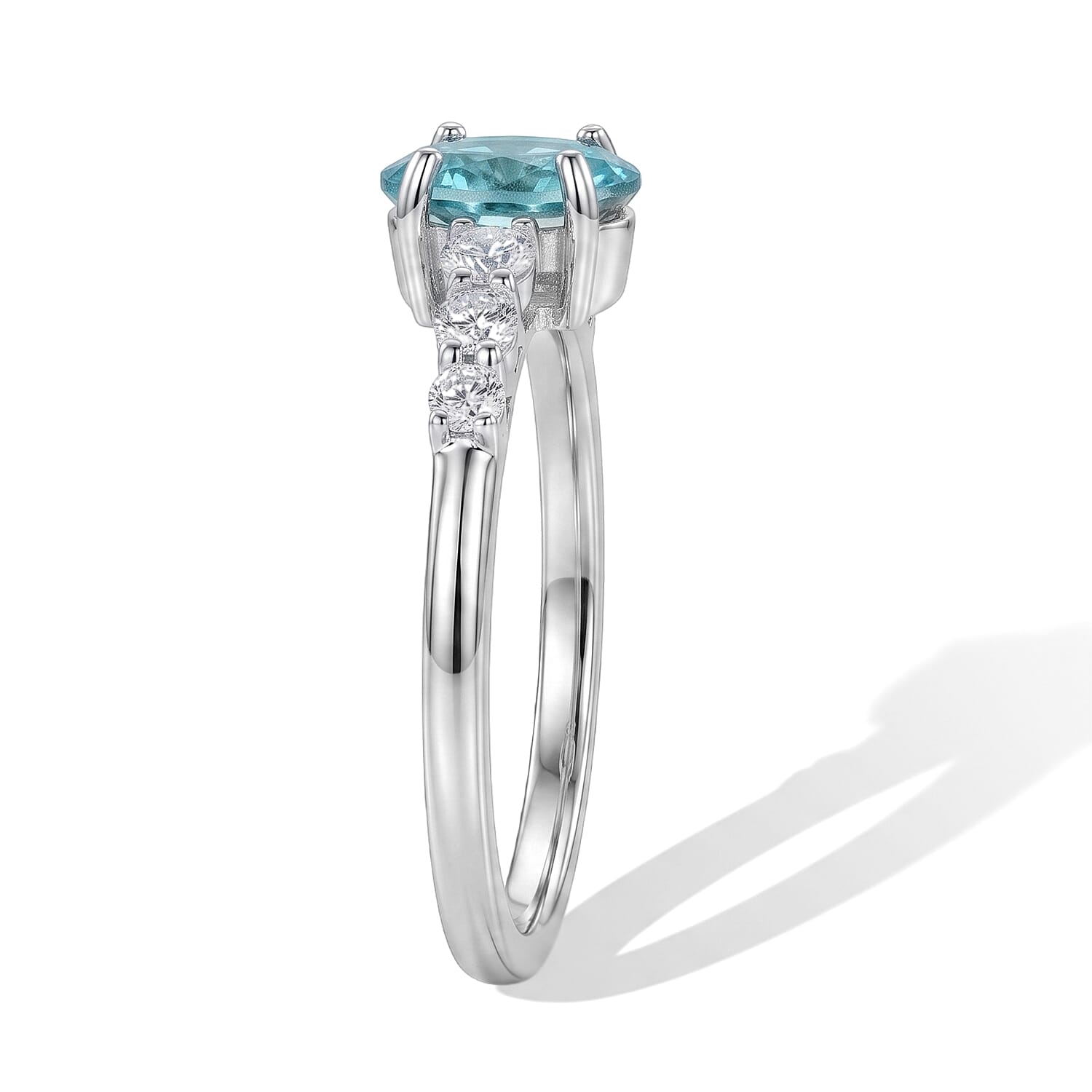 Premium Cambodian Blue Zircon and Luxuriant Lab Grown Diamond E-F VS 1.50 ctw Blue Fire Embrace Ring in Rhodium Over Sterling Silver (Size 7.0)