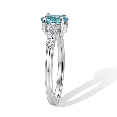 Premium Cambodian Blue Zircon and Luxuriant Lab Grown Diamond E-F VS 1.50 ctw Blue Fire Embrace Ring in Rhodium Over Sterling Silver (Size 7.0)