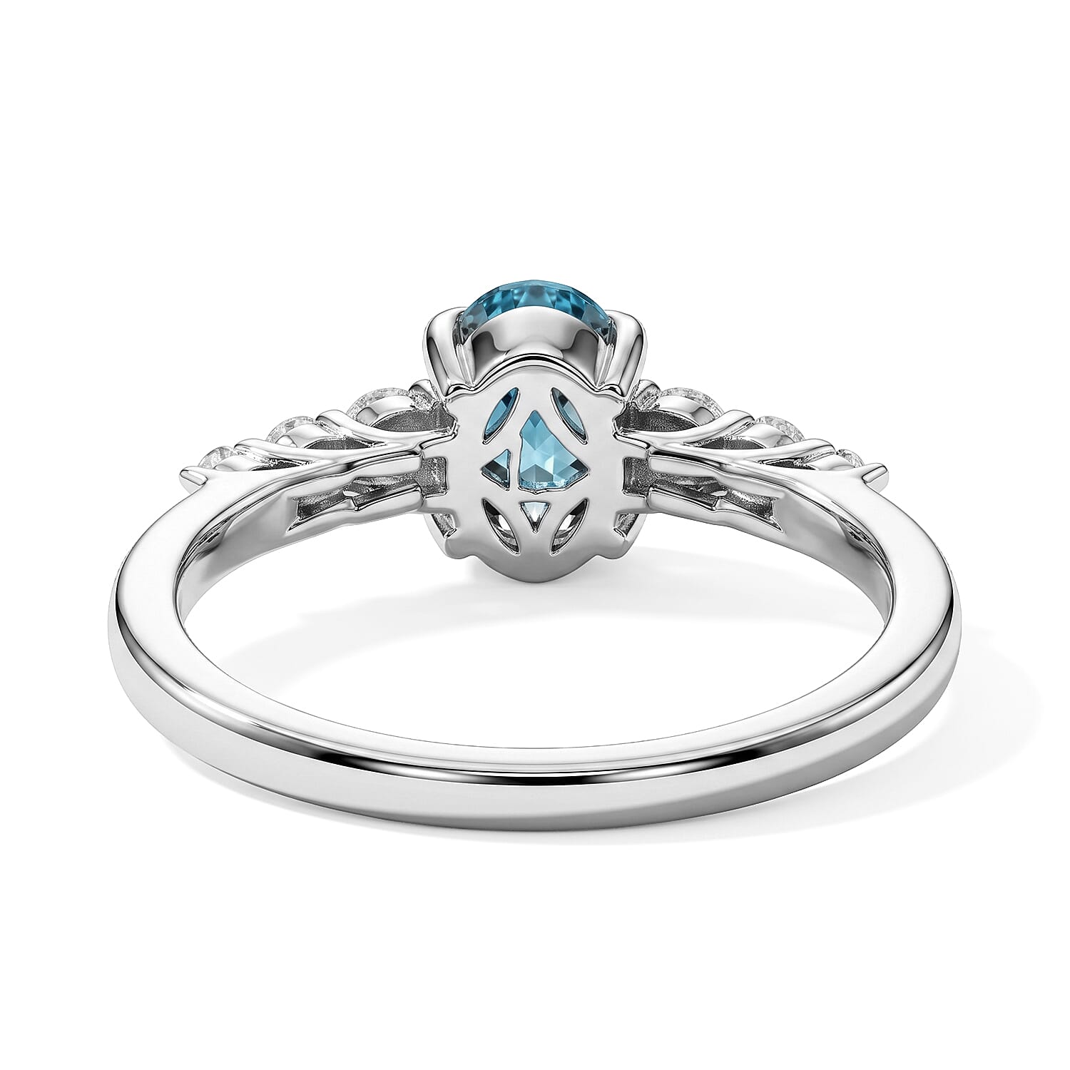 Premium Cambodian Blue Zircon and Luxuriant Lab Grown Diamond E-F VS 1.50 ctw Blue Fire Embrace Ring in Rhodium Over Sterling Silver (Size 7.0)