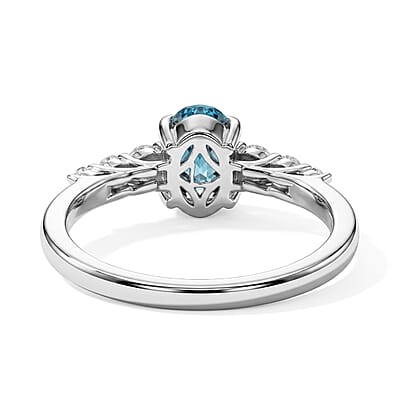 Premium Cambodian Blue Zircon and Luxuriant Lab Grown Diamond E-F VS 1.50 ctw Blue Fire Embrace Ring in Rhodium Over Sterling Silver (Size 7.0)