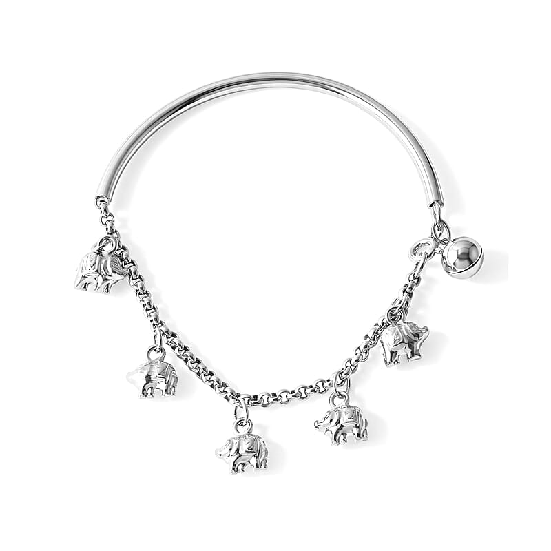 D'Joy Elephant Charm Bracelet in Sterling Silver (7.25 In) 9.10 Grams