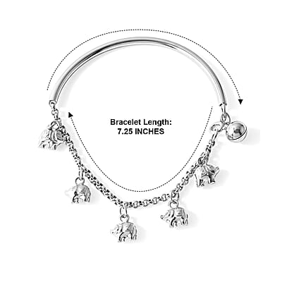 D'Joy Elephant Charm Bracelet in Sterling Silver (7.25 In) 9.10 Grams