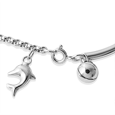 D'Joy Dolphin and Circle Charm Bracelet in Sterling Silver (7.25 In) 8.50 Grams