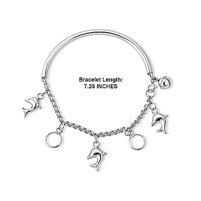 D'Joy Dolphin and Circle Charm Bracelet in Sterling Silver (7.25 In) 8.50 Grams
