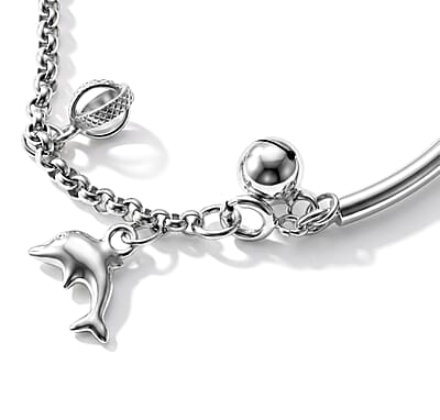 D'Joy Dolphin and Circle Charm Bracelet in Sterling Silver (7.25 In) 8.60 Grams
