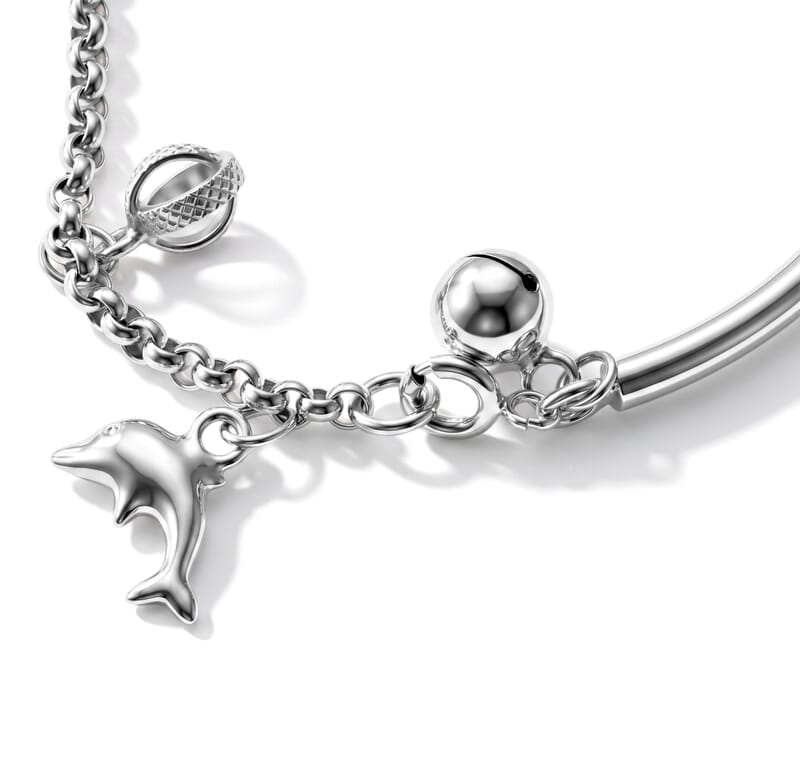 D'Joy Dolphin and Circle Charm Bracelet in Sterling Silver (7.25 In) 8.60 Grams