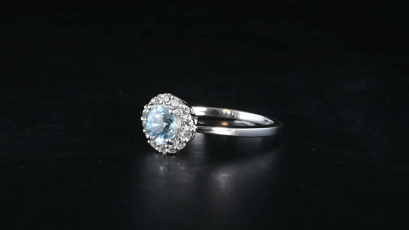 D''Joy Blue Zircon & White Zircon  Ring in Rhodium OverSterling Silver 1.36 ctw