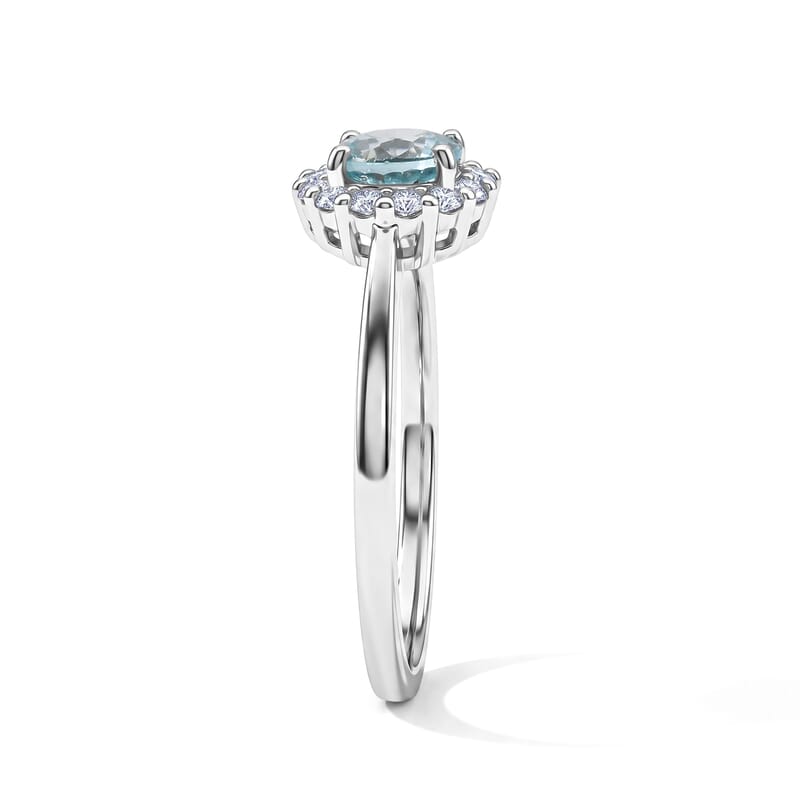 D'Joy Premium Cambodian Blue Zircon and White Zircon 1.35 ctw Blue Fire Starlight Halo Ring in Rhodium Over Sterling Silver (Size 5.0)