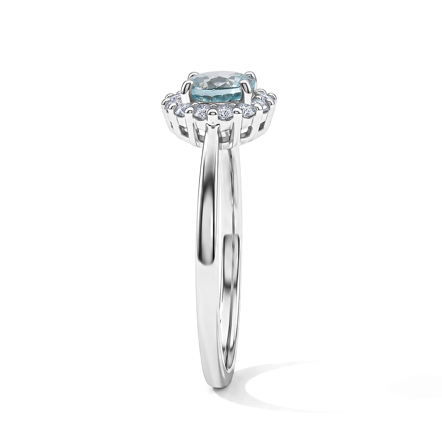 D'Joy Premium Cambodian Blue Zircon and White Zircon 1.35 ctw Blue Fire Starlight Halo Ring in Rhodium Over Sterling Silver (Size 6.0)