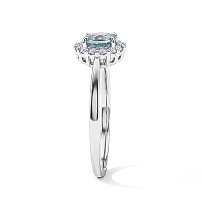 D'Joy Premium Cambodian Blue Zircon and White Zircon 1.35 ctw Blue Fire Starlight Halo Ring in Rhodium Over Sterling Silver (Size 6.0)