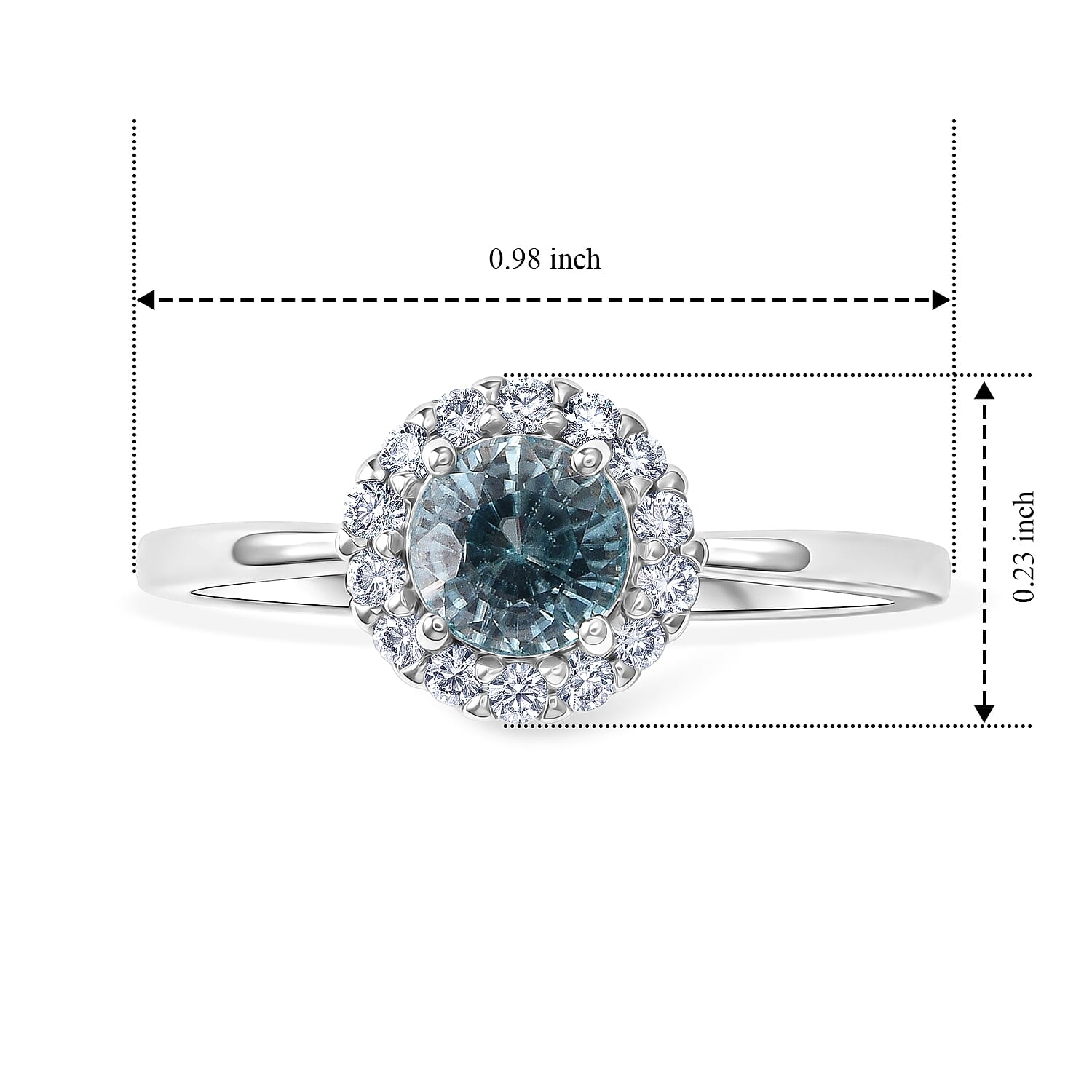 D'Joy Premium Cambodian Blue Zircon and White Zircon 1.35 ctw Blue Fire Starlight Halo Ring in Rhodium Over Sterling Silver (Size 6.0)