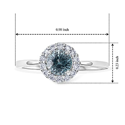 D'Joy Premium Cambodian Blue Zircon and White Zircon 1.35 ctw Blue Fire Starlight Halo Ring in Rhodium Over Sterling Silver (Size 6.0)