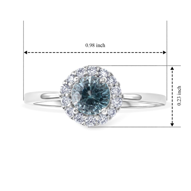D'Joy Premium Cambodian Blue Zircon and White Zircon 1.35 ctw Blue Fire Starlight Halo Ring in Rhodium Over Sterling Silver (Size 6.0)