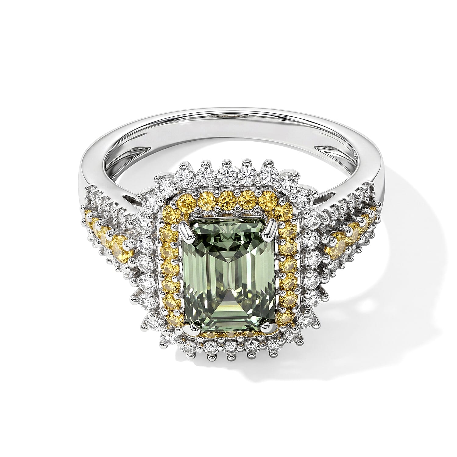 D'Joy Green Moissanite and Multi Gemstone 2.80 ctw Ring in Rhodium Over Sterling Silver (Size 6.0)