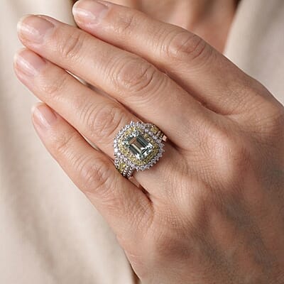 D'Joy Green Moissanite and Multi Gemstone 2.80 ctw Ring in Rhodium Over Sterling Silver (Size 6.0)