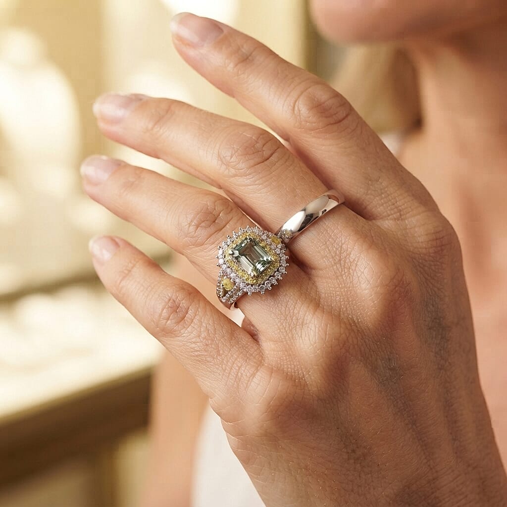 D'Joy Green Moissanite and Multi Gemstone 2.80 ctw Ring in Rhodium Over Sterling Silver (Size 6.0)