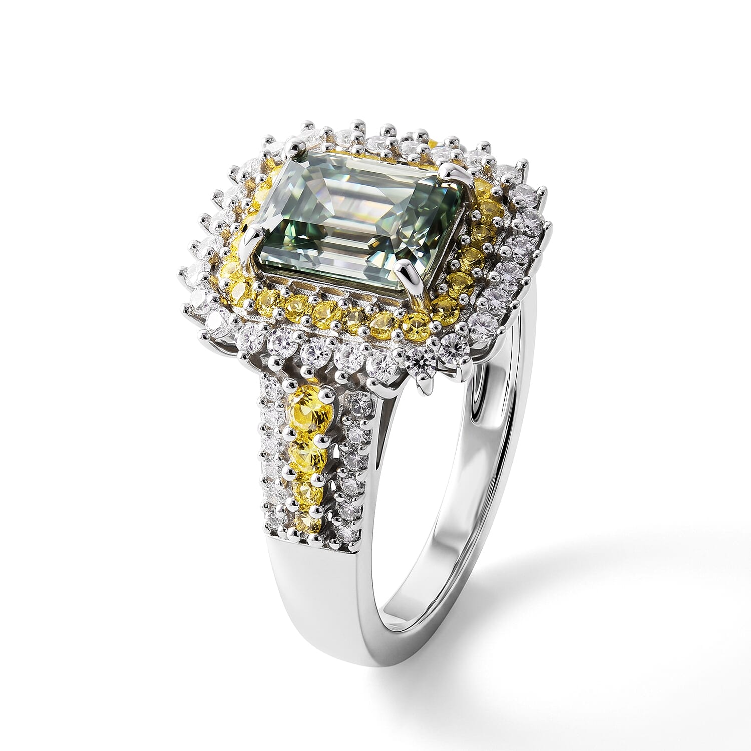 D'Joy Green Moissanite and Multi Gemstone 2.80 ctw Ring in Rhodium Over Sterling Silver (Size 6.0)