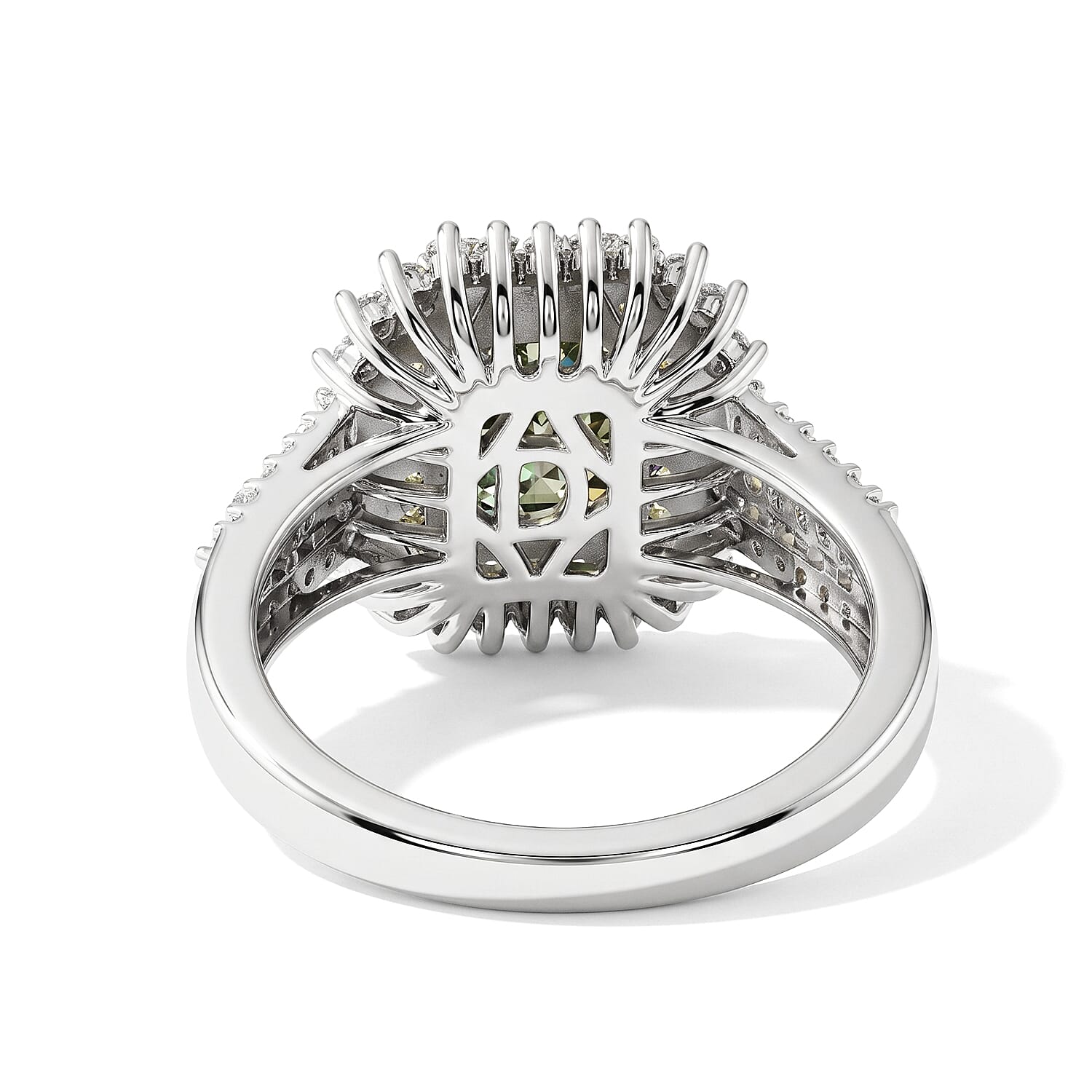 D'Joy Green Moissanite and Multi Gemstone 2.80 ctw Ring in Rhodium Over Sterling Silver (Size 6.0)