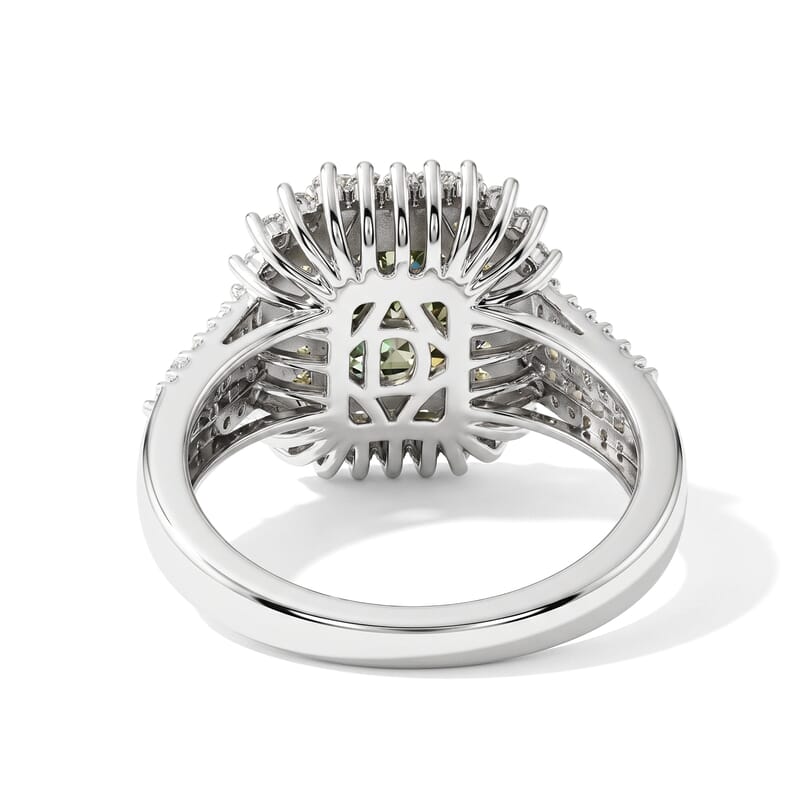 D'Joy Green Moissanite and Multi Gemstone 2.80 ctw Verdant Sunburst Double Halo Ring in Rhodium Over Sterling Silver (Size 6.0)