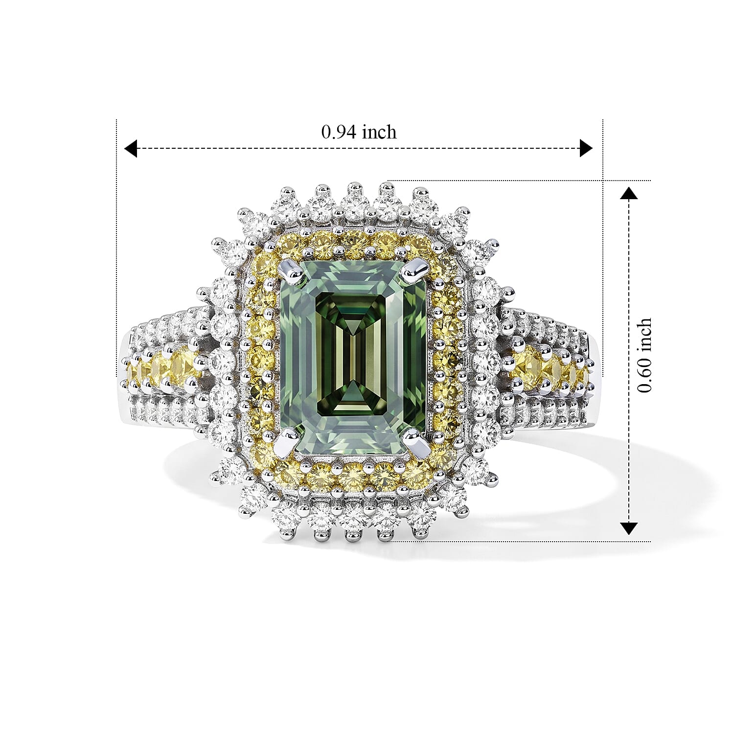 D'Joy Green Moissanite and Multi Gemstone 2.80 ctw Ring in Rhodium Over Sterling Silver (Size 6.0)