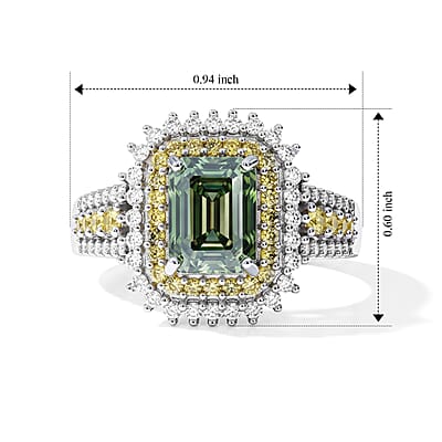 D'Joy Green Moissanite and Multi Gemstone 2.80 ctw Ring in Rhodium Over Sterling Silver (Size 6.0)