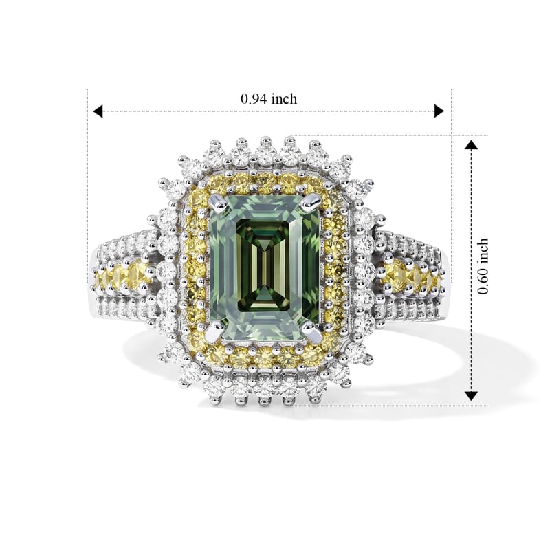 D'Joy Green Moissanite and Multi Gemstone 2.80 ctw Verdant Sunburst Double Halo Ring in Rhodium Over Sterling Silver (Size 6.0)