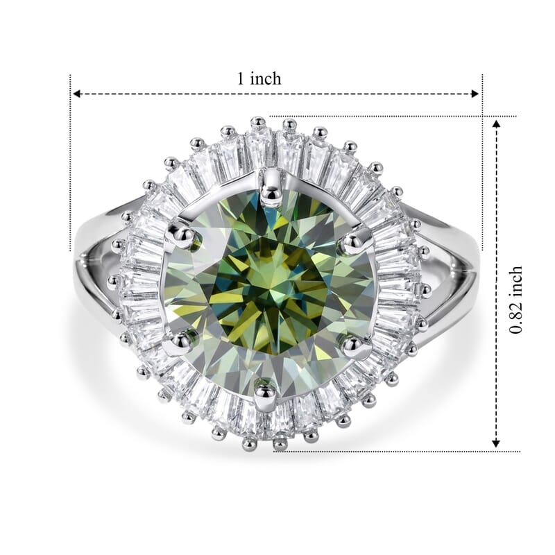 D'Joy Green and White Moissanite 6.75 ctw Verdant Ballerina Halo Ring in Rhodium Over Sterling Silver (Size 5.0)