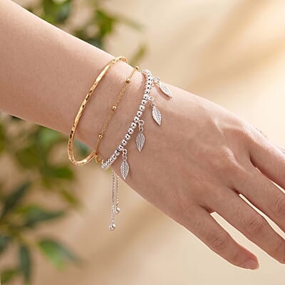 D'Joy Leaf Charm Bolo Bracelet in Sterling Silver 7.50 Grams