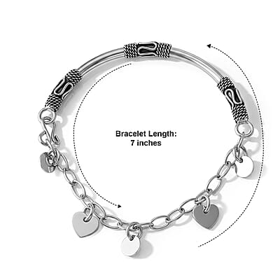 D'Joy Heart Charm Bracelet in Sterling Silver (7.00 In) 7 Grams