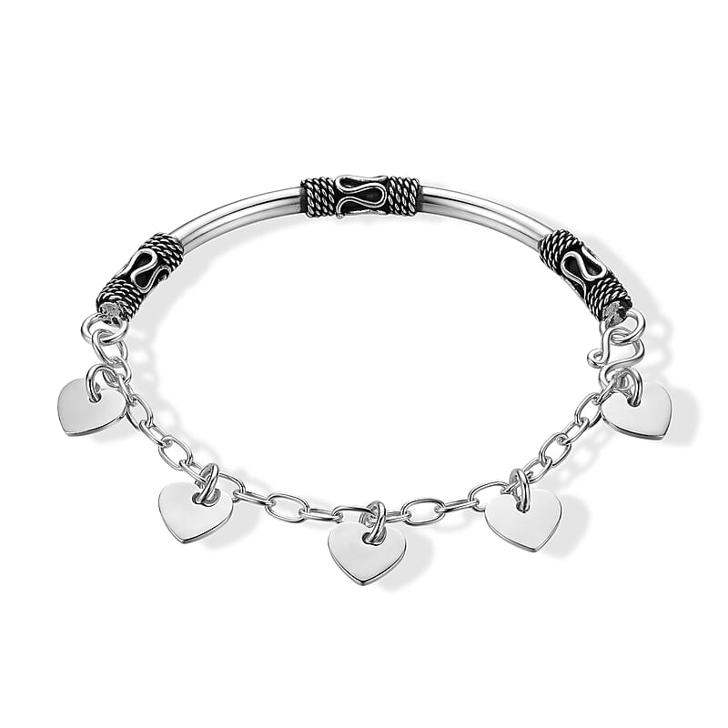 D'Joy Heart Charm Bracelet in Sterling Silver (7.00 In) 6.80 Grams