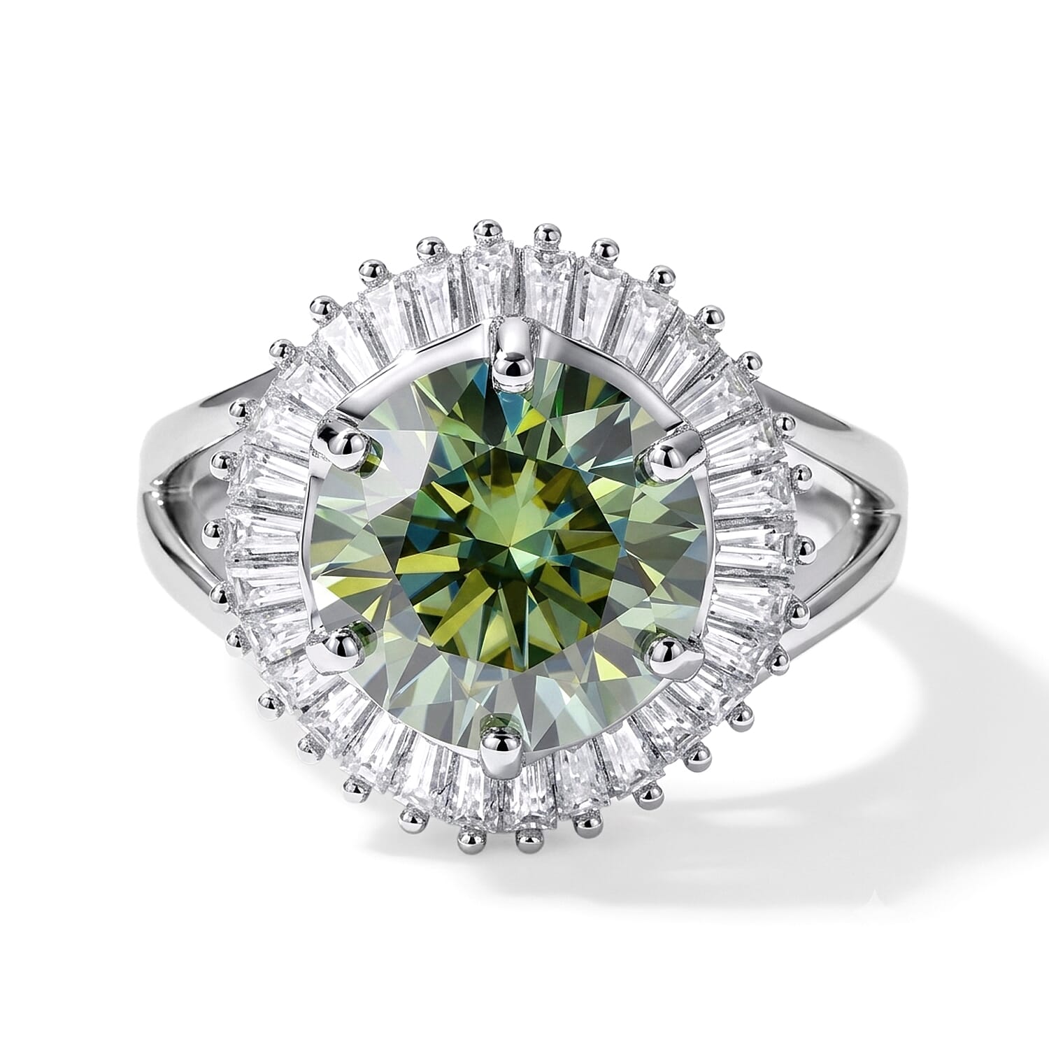 D'Joy Green and White Moissanite 6.75 ctw Ring in Rhodium Over Sterling Silver (Size 6.0)