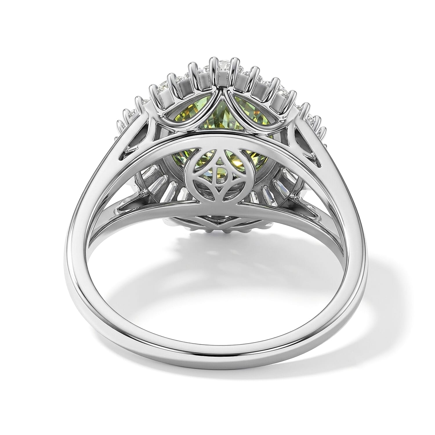 D'Joy Green and White Moissanite 6.75 ctw Ring in Rhodium Over Sterling Silver (Size 6.0)