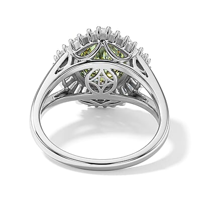 D'Joy Green and White Moissanite 6.75 ctw Ring in Rhodium Over Sterling Silver (Size 6.0)