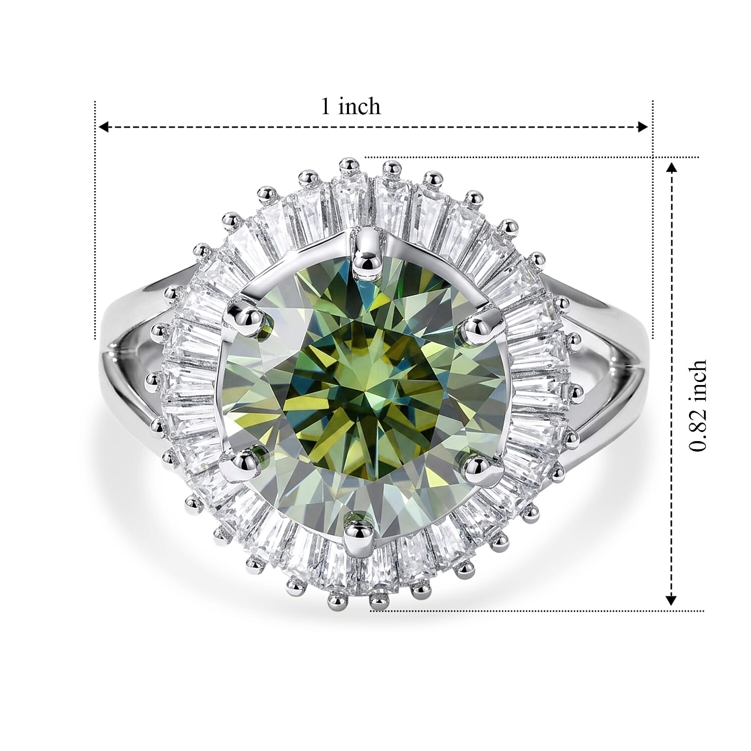 D'Joy Green and White Moissanite 6.75 ctw Ring in Rhodium Over Sterling Silver (Size 6.0)