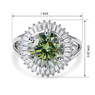 D'Joy Green and White Moissanite 6.75 ctw Ring in Rhodium Over Sterling Silver (Size 6.0)