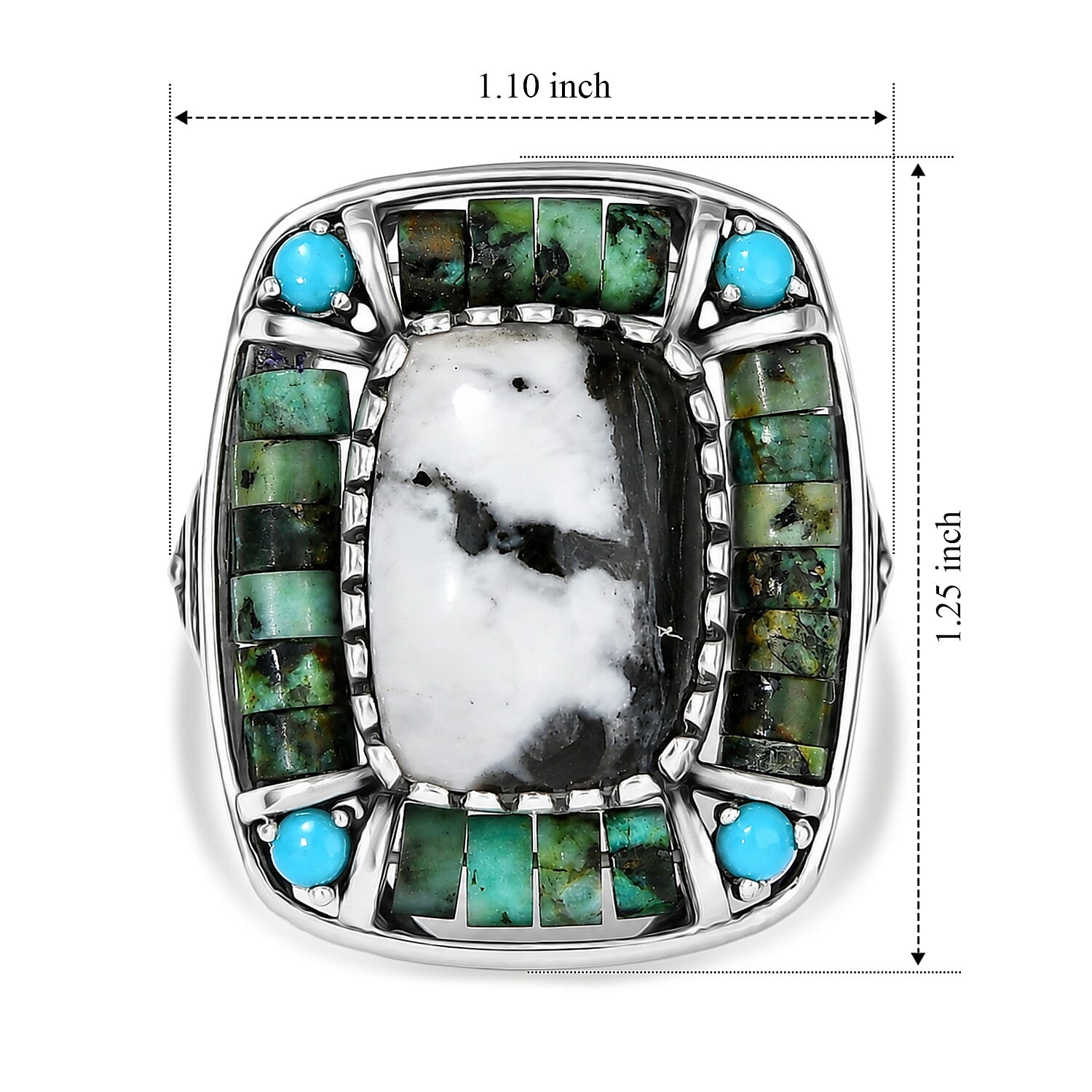 D'Joy Artisan Crafted Premium White Buffalo and Multi Gemstone 24.50 ctw Desert Treasure Ring in Sterling Silver (Size 6.0)