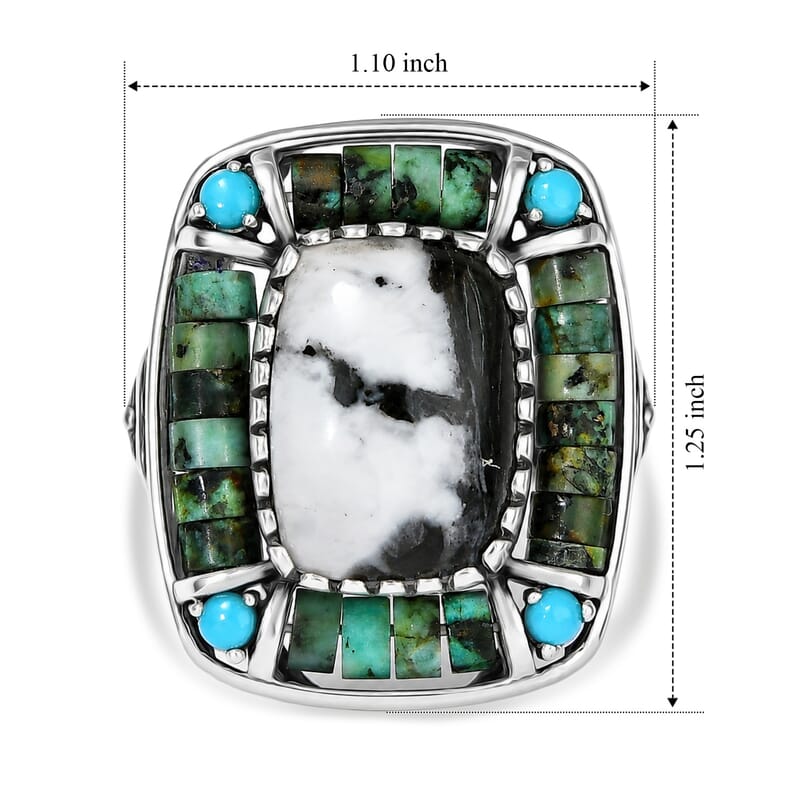 D'Joy Artisan Crafted Premium White Buffalo and Multi Gemstone 24.50 ctw Desert Treasure Ring in Sterling Silver (Size 6.0)