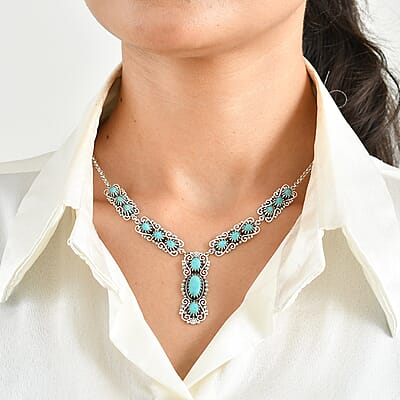 D'Joy Artisan Crafted Premium Tahoe Nevada Turquoise 9.10 ctw Necklace in Sterling Silver (18 Inches)